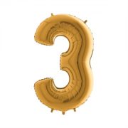 Folie Ballon Cijfer 3 Goud 100 Cm