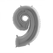 Folie Ballon Cijfer 9 Zilver 100 Cm