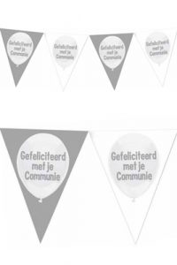 Vlaggenlijn Communie Zilver Wit Gefeliciteerd