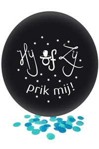 Genderballon Hij Of Zij Prik Mij Blauw 50 Cm